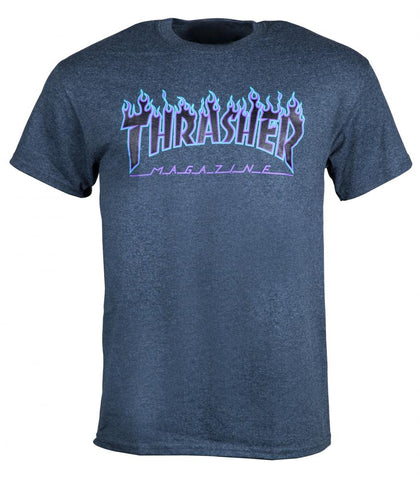 Thrasher T Shirt  Flame Logo Dark Heather
