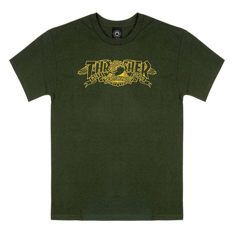 Thrasher X Antihero T-Shirt Mag Banner Forest Green